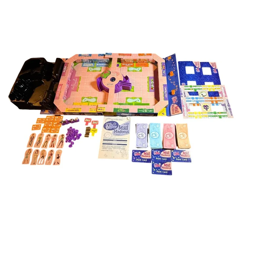Littlest Pet Shop Mall Madness Board Game Pink Blue Electronic Shopping Figures